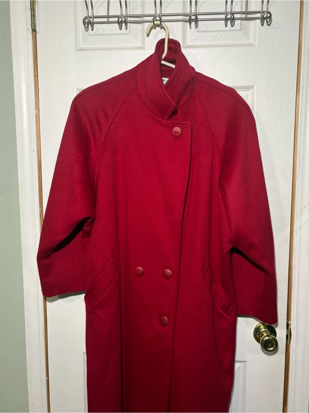 Classic Red Double-Breasted Wool Trench Coat - Picture 4 of 5
